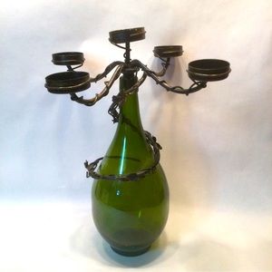 Wine Bottle Candelabra Oiled Bronze 5 Tea Light Grape Vine Votive Candle Romance
